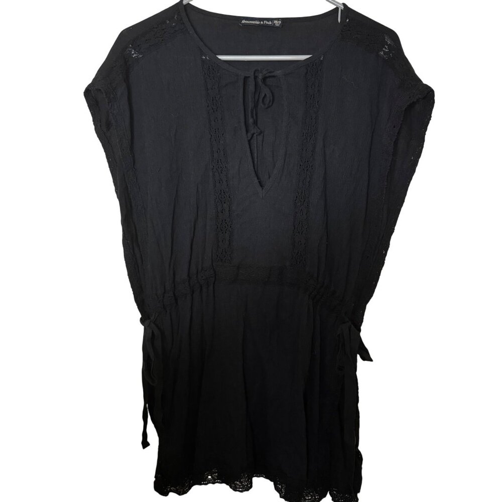 Abercrombie & Fitch Black Boho Lace Tunic Top XS/S Open Sides Tie Waist Coverup
